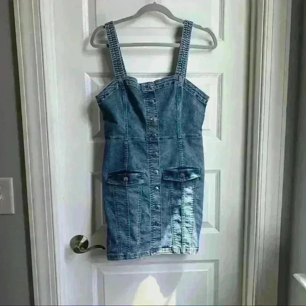 Divided Denim Mini Dress with Button detail size M Medium NEW